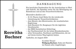 Traueranzeige Roswitha Buchner