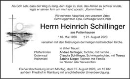 Traueranzeige Heinrich Schillinger