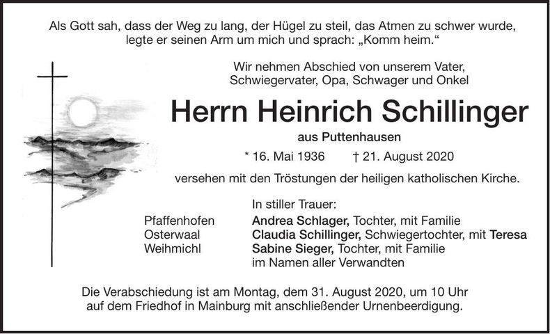 Traueranzeige Heinrich Schillinger