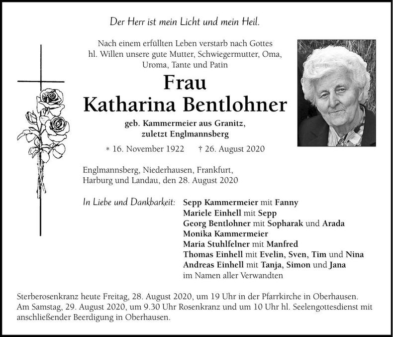 Traueranzeige Katharina Bentlohner