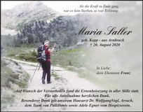 Traueranzeige Saller Maria