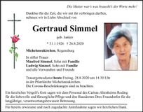 Traueranzeige Gertraud Simmel