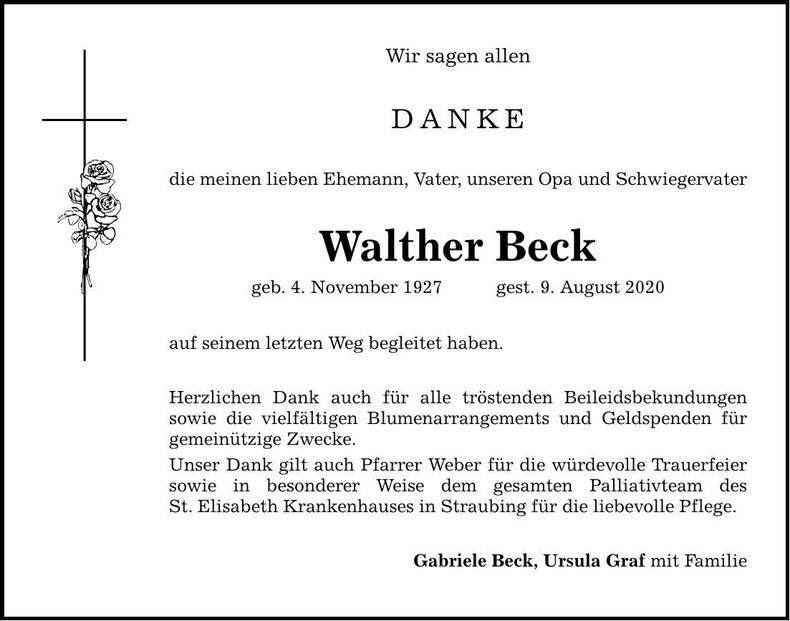 Traueranzeige Walther Beck