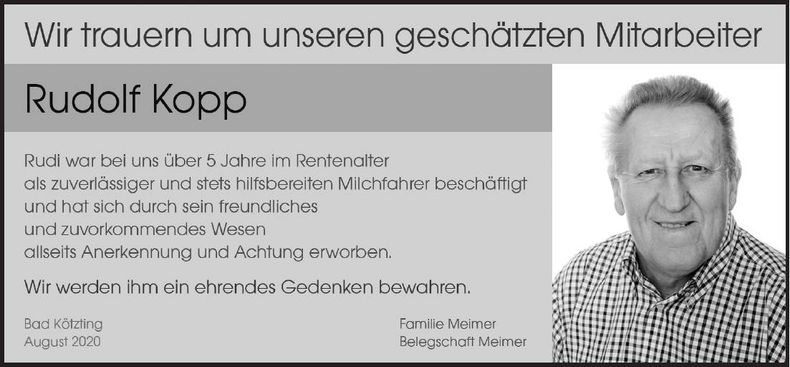 Traueranzeige Rudolf Kopp