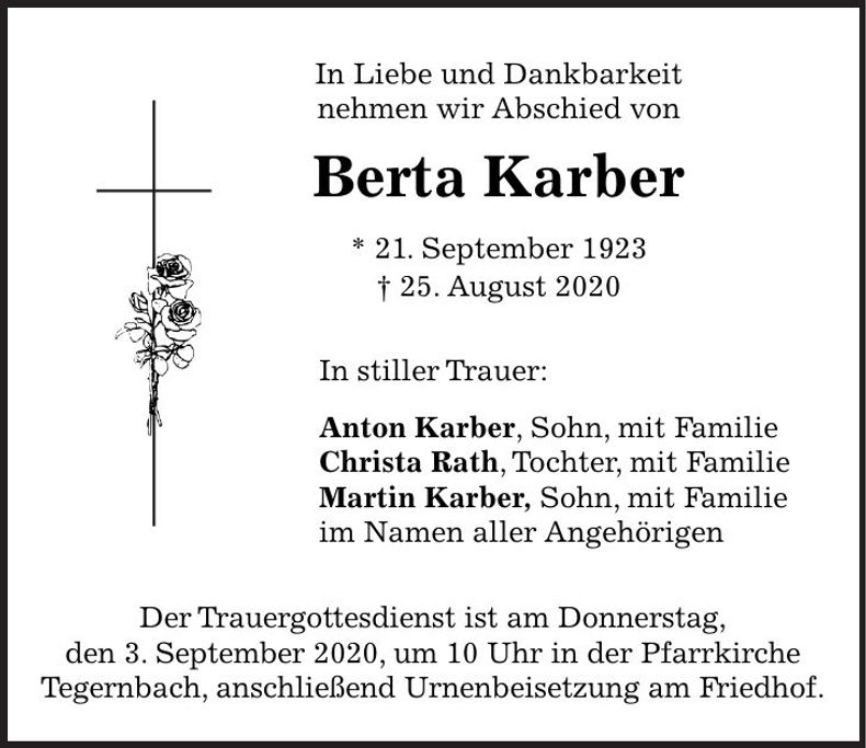 Traueranzeige Berta Karber