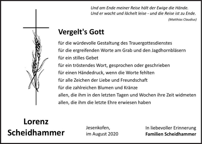 Traueranzeige Lorenz Scheidhammer