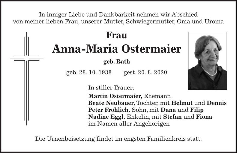 Traueranzeige Anna-Maria Ostermaier