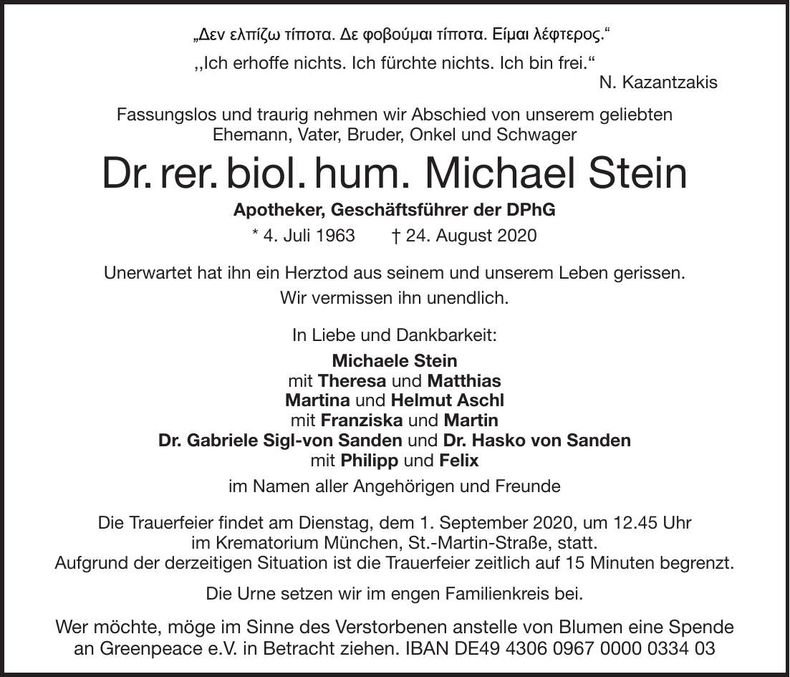 Traueranzeige Michael Stein