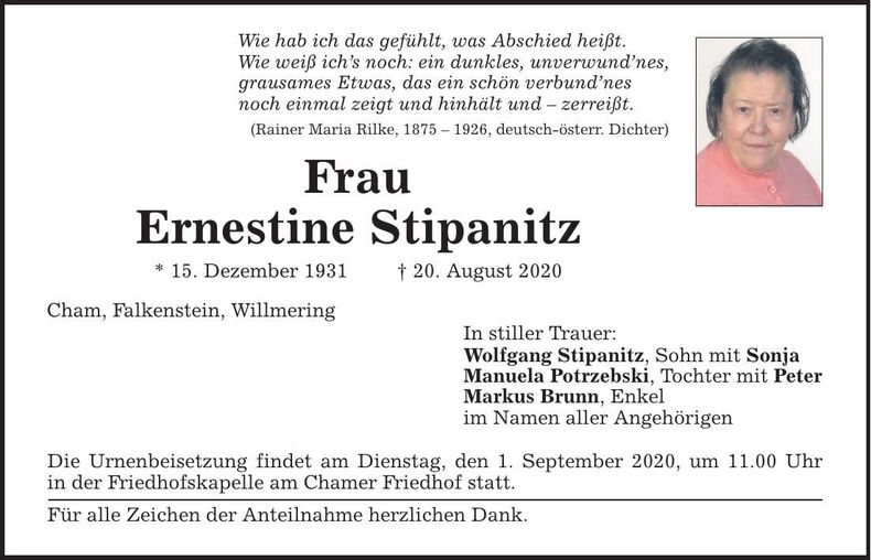 Traueranzeige Ernestine Stipanitz
