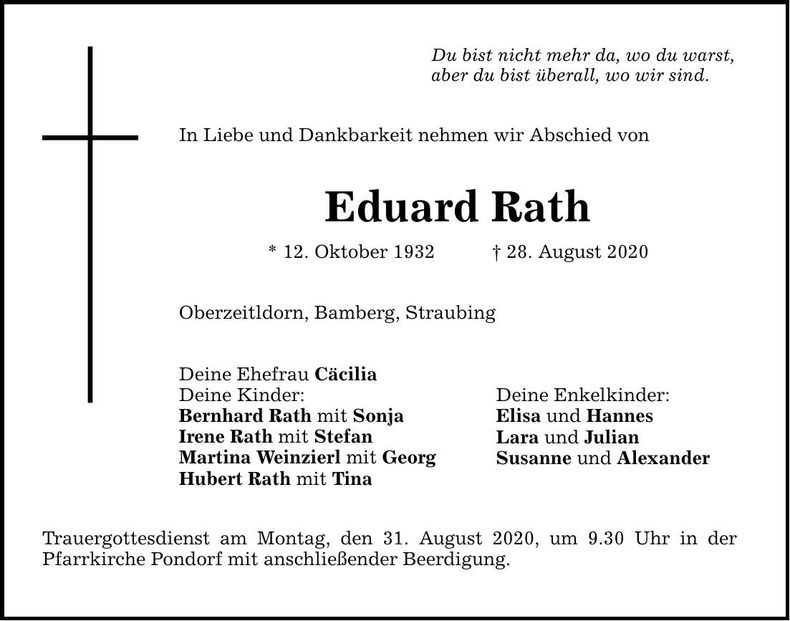 Traueranzeige Eduard Rath