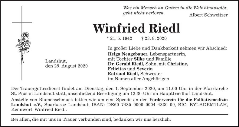 Traueranzeige Winfried Riedl