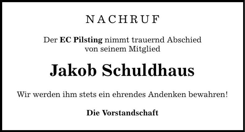 Traueranzeige Jakob Schuldhaus