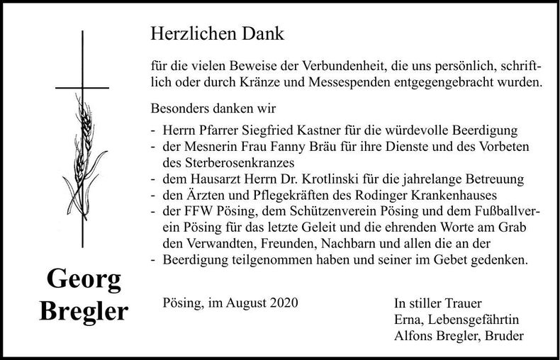 Traueranzeige Georg Bregler