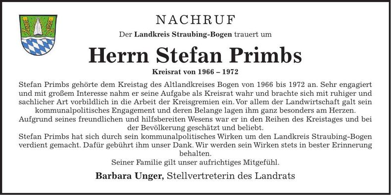 Traueranzeige Stefan Primbs