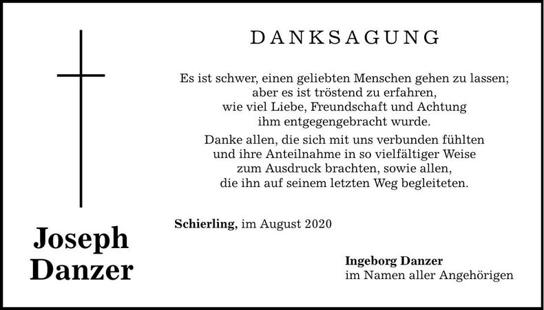 Traueranzeige Joseph Danzer