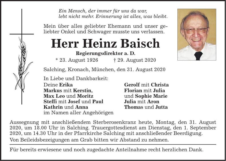Traueranzeige Heinz Baisch