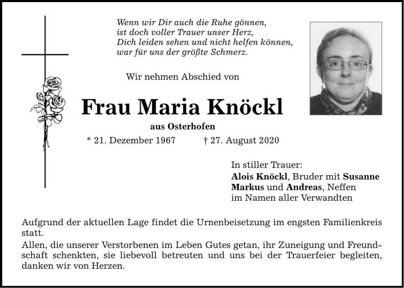 Traueranzeige Maria Knöckl