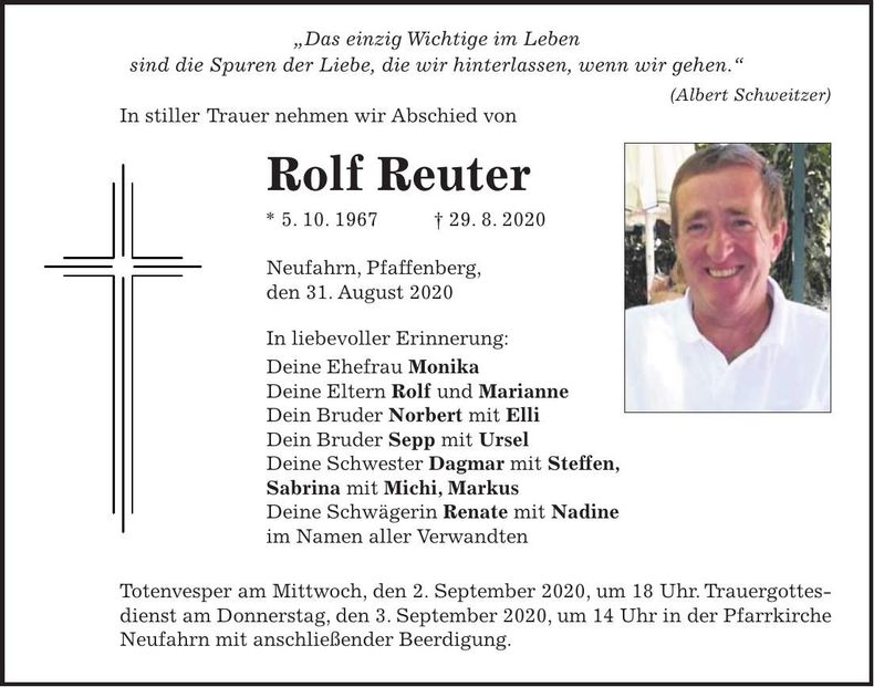 Traueranzeige Rolf Reuter