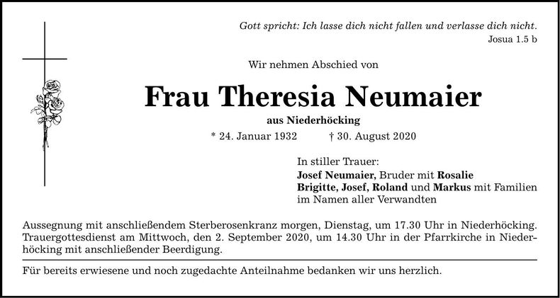 Traueranzeige Theresia Neumaier