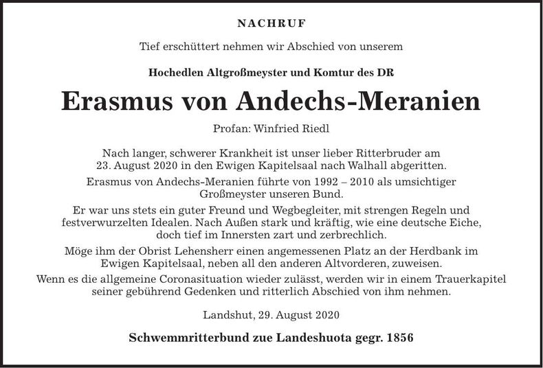 Traueranzeige Winfried Riedl