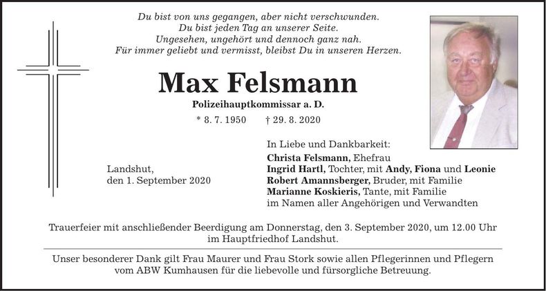Traueranzeige Max Felsmann