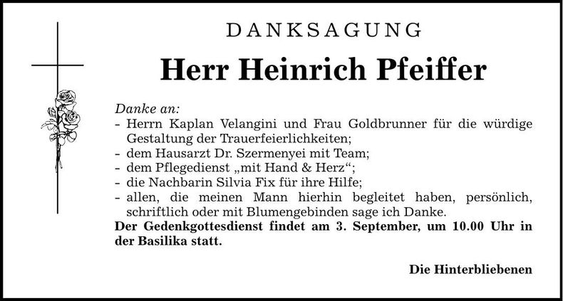 Traueranzeige Heinrich Pfeiffer