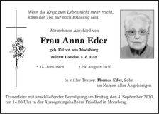 Traueranzeige Anna Eder