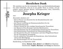 Traueranzeige Josepha Krieger