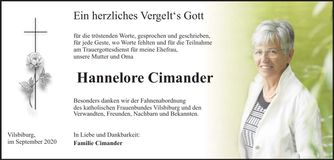 Traueranzeige Hannelore Cimander