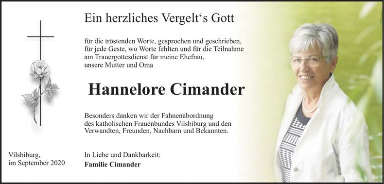 Traueranzeige Hannelore Cimander
