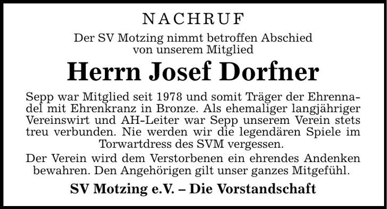 Traueranzeige Sepp Dorfner
