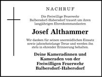 Traueranzeige Josef Althammer