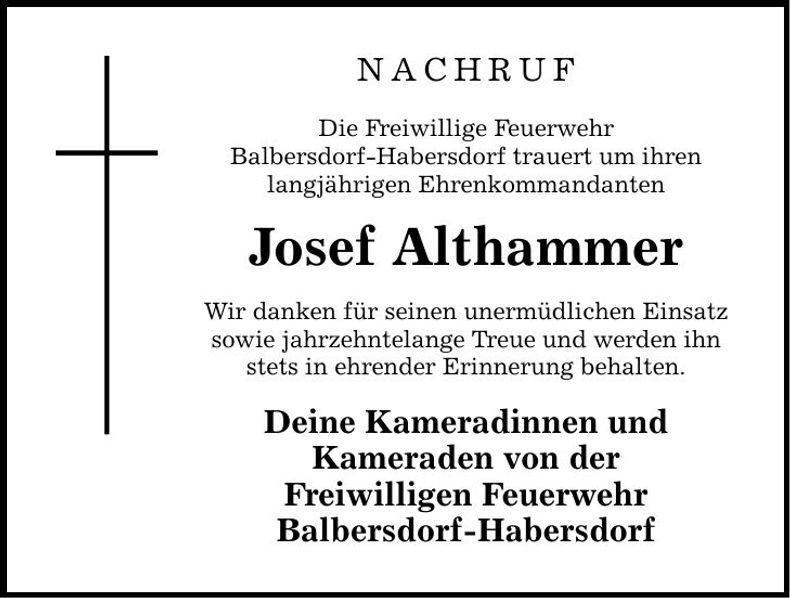 Traueranzeige Josef Althammer