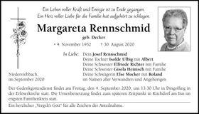 Traueranzeige Margareta Rennschmid