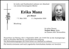 Traueranzeige Erika Manz
