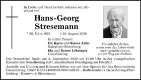 Traueranzeige Hans-Georg Stresemann