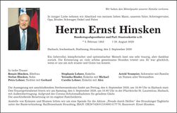 Traueranzeige Ernst Hinsken