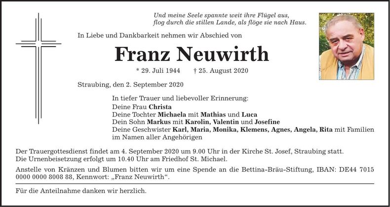 Traueranzeige Franz Neuwirth
