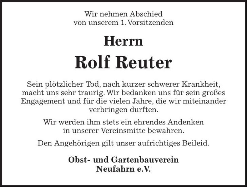 Traueranzeige Rolf Reuter