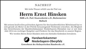 Traueranzeige Ernst Hinsken