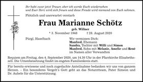 Traueranzeige Marianne Schötz