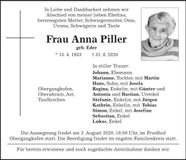 Traueranzeige Anna Piller