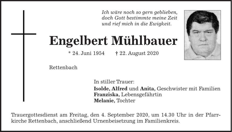 Traueranzeige Engelbert Mühlbauer