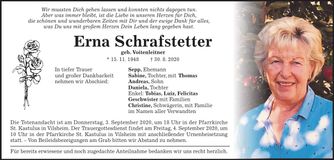 Traueranzeige Erna Schrafstetter
