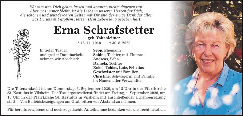Traueranzeige Erna Schrafstetter