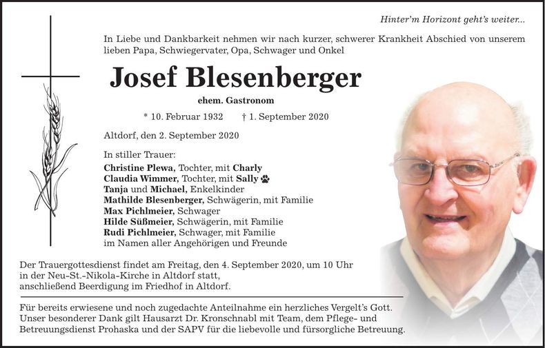 Traueranzeige Josef Blesenberger