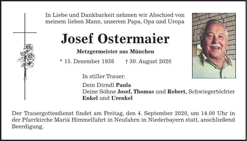 Traueranzeige Josef Ostermaier