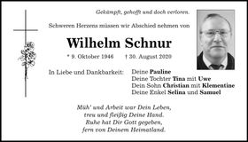 Traueranzeige Wilhelm Schnur