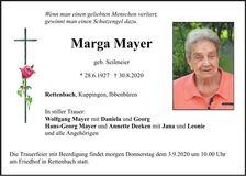 Traueranzeige Marga Mayer