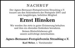 Traueranzeige Ernst Hinsken